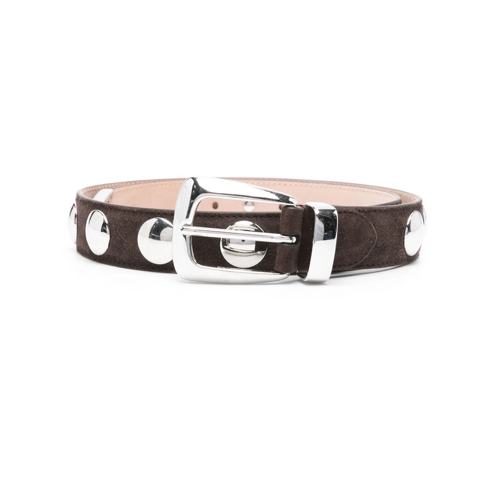 KHAITE BENNY Brown Suede Belt with Silver Accents